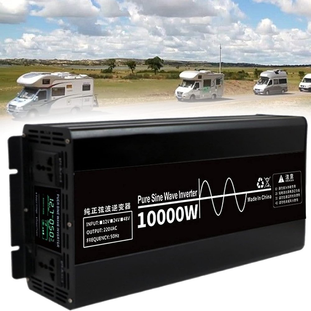 DirectNine Basics 10000 Watt Pure Sine Wave Power Inverter for RV Camping, DC to AC Converter with LED Display and AC Outlets, 12V/24V/48V to 110V/220V Outdoor Power Supply