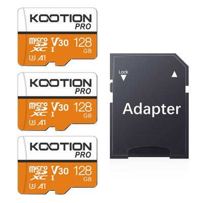 KOOTION 128GB Micro SD Card 3 Pack, UHS-I MicroSDXC Card for 4K Video Recording, U3, A1, V30, C10 TF Flash Memory Card with Adapter