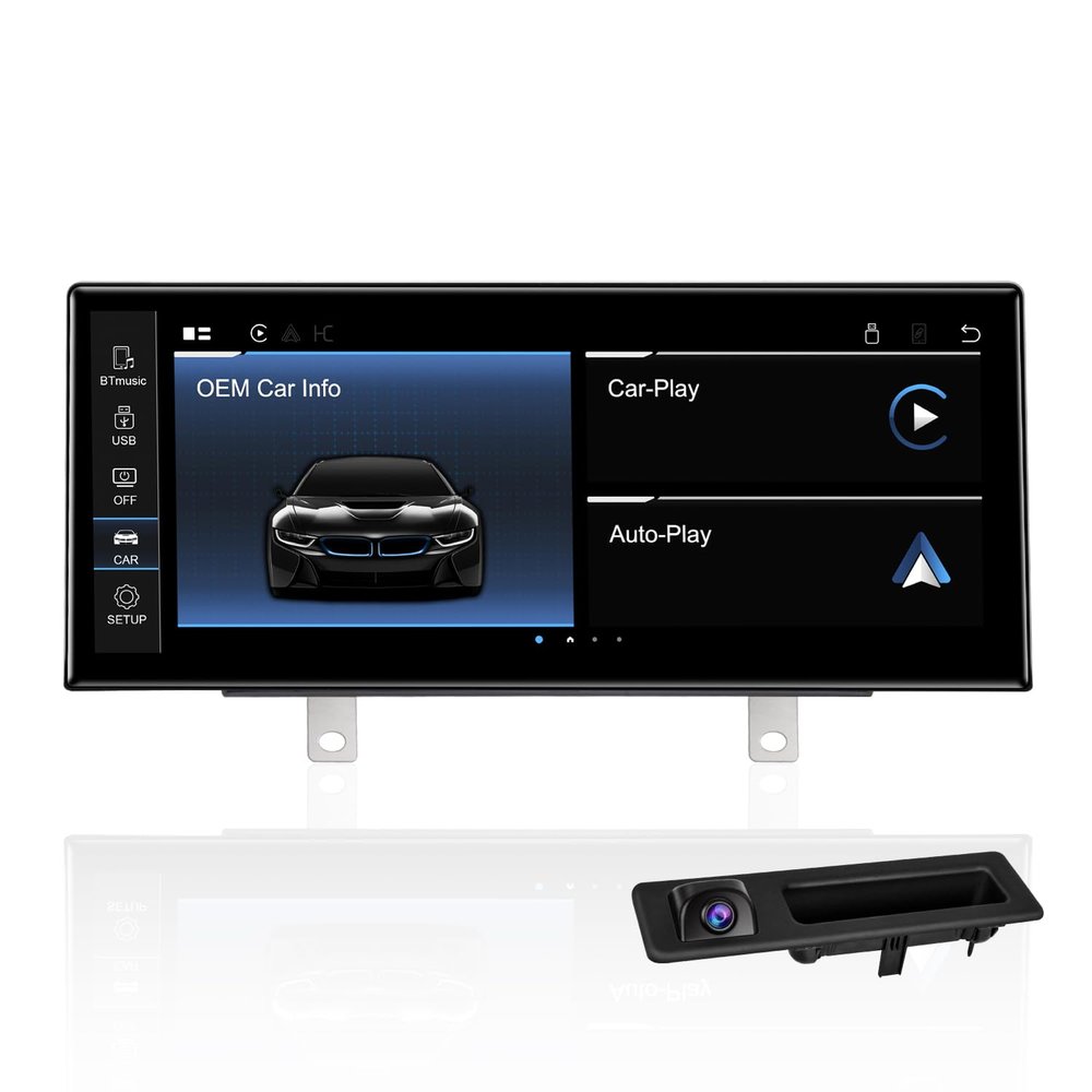 PEMP Ultra-Thin 12.3" for BMW 3 Series F30 NBT CIC Wireless and Wired CarPlay Android Auto Screen Calls Using The OEM Bluetooth with a 720P AHD Reverse Camera (2012-2017)