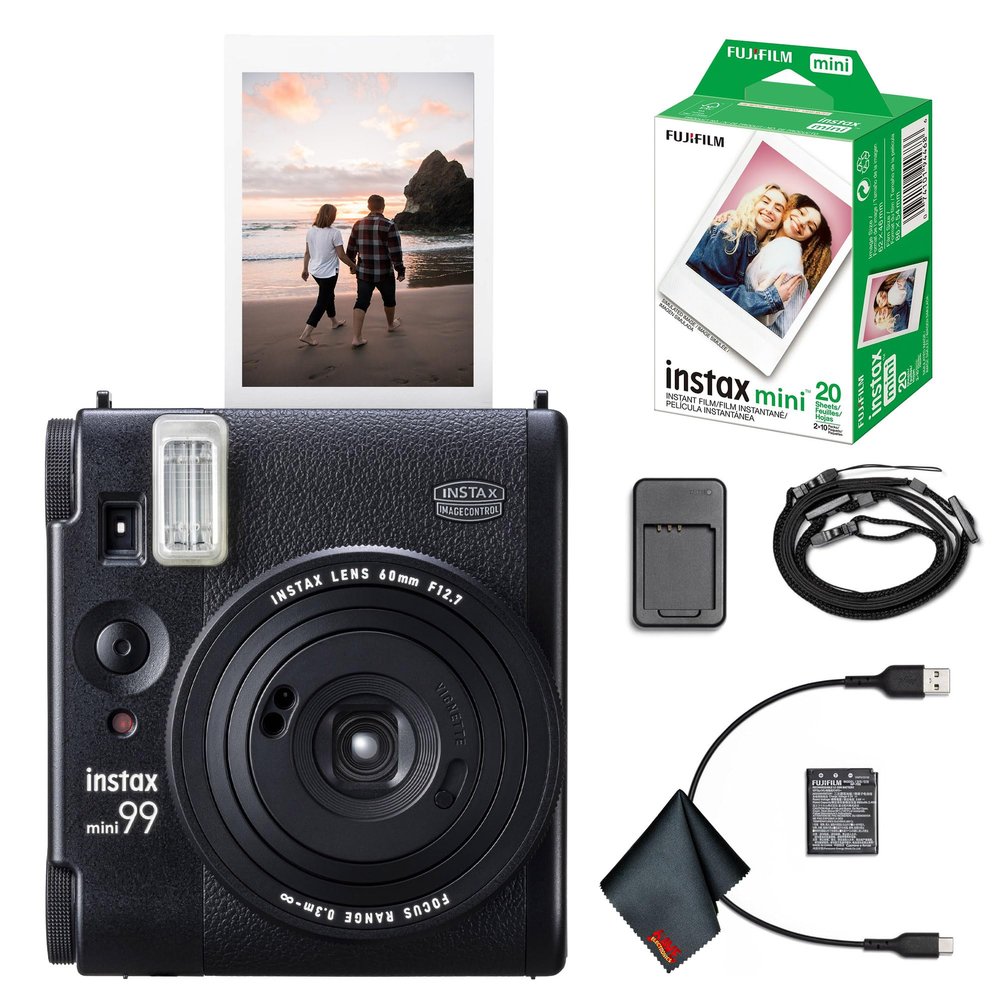 Fujifilm Instax Mini 99 Instant Film Camera Bundle with Fuji Instax Mini Instant Film Value Pack (20 Sheets) + Cleaning Cloth, Perfect for Beginners, Experts, Kids and Adults