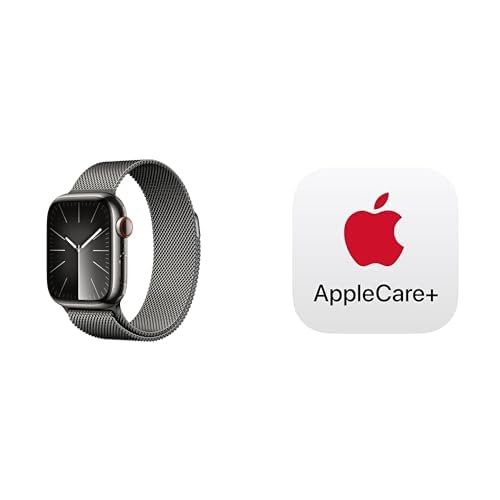 Apple Watch Series 9 [GPS + Cellular 41mm] Smartwatch with Graphite Stainless Steel Case with Graphite Milanese Loop. Fitness Tracker, ECG Apps, Always-On Retina Display with AppleCare+ (2 Years)