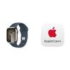Apple Watch Series 9 [GPS + Cellular 41mm] Smartwatch with Silver Stainless Steel Case with Storm Blue Sport Band S/M. Fitness Tracker, ECG Apps, Always-On Retina Display with AppleCare+ (2 Years) view 1