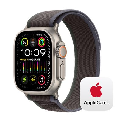 Apple Watch Ultra 2 [GPS + Cellular 49mm] Smartwatch with Rugged Titanium Case & Blue/Black Trail Loop S/M. Fitness Tracker, Precision GPS, Action Button, Carbon Neutral With AppleCare+ (2 Years)