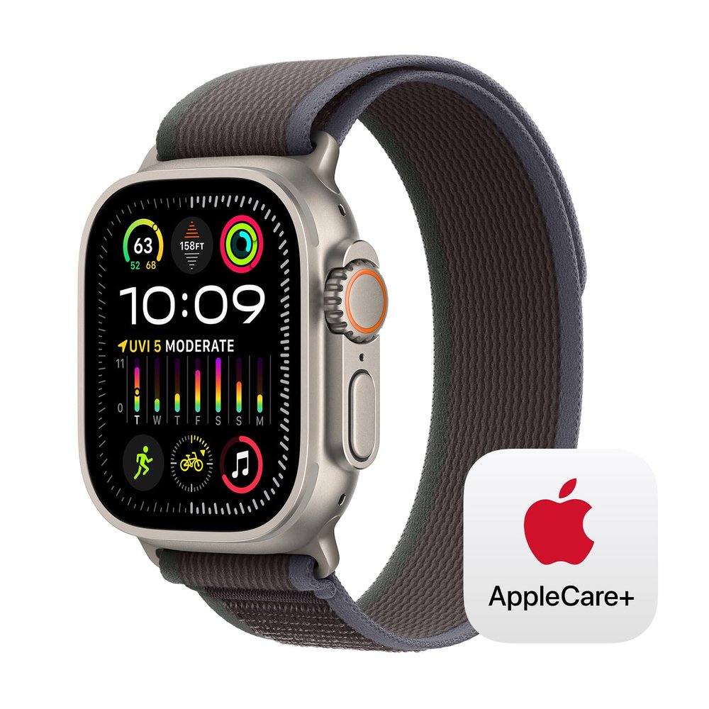 Apple Watch Ultra 2 [GPS + Cellular 49mm] Smartwatch with Rugged Titanium Case & Blue/Black Trail Loop S/M. Fitness Tracker, Precision GPS, Action Button, Carbon Neutral With AppleCare+ (2 Years)