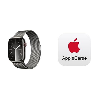 Apple Watch Series 9 [GPS + Cellular 45mm] Smartwatch with Graphite Stainless Steel Case with Graphite Milanese Loop. Fitness Tracker, ECG Apps, Always-On Retina Display with AppleCare+ (2 Years)