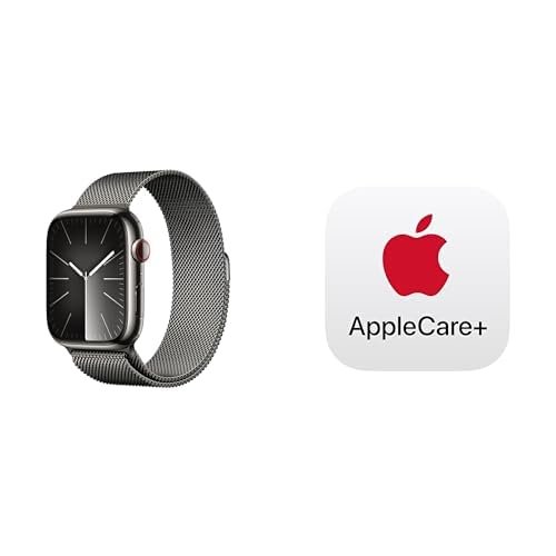 Apple Watch Series 9 [GPS + Cellular 45mm] Smartwatch with Graphite Stainless Steel Case with Graphite Milanese Loop. Fitness Tracker, ECG Apps, Always-On Retina Display with AppleCare+ (2 Years)