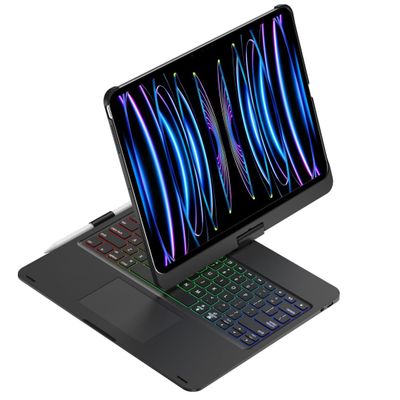 kaidisen 360 Rotatable Keyboard for iPad Pro 13 inch (M5/M4, 2025/2024) 7 Color Backlight Foldable Backlit Keyboard Case with Touchpad 360 Rotating,Black