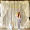 20ft x 10ft Ivory Tulle Photo Backdrop Curtain with Lights String for Parties Wedding Sheer Ivory Curtain Backdrop for Birthday Party Bridal Shower Photo Booth Photography Background Decorations view 3