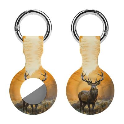 Protective Case for AirTag,Deer in Forest Silicone Air Tag Holder with Key Rings, Protective Airtag Case Cover Accessories