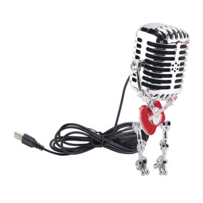 Kqcibz Retro Style Vintage Microphone Robot Desk Lamp, Vintage Microphone Robot Touch Dimmer Lamp Table Lamp Easy Install Red