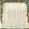 10ft x 10ft Ivory Tulle Photo Backdrop Curtain with Lights String for Parties Wedding Sheer Ivory Curtain Backdrop for Birthday Party Bridal Shower Photo Booth Photography Background Decorations view 1