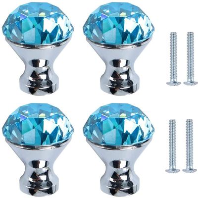 CHMADO Crystal Door knobs,4 Pieces Door Knobs Crystal Aluminum Alloy Knobs Round Base Shaped Knob Drawer Pull Handle Furniture Wardrobe Cupboard Dresser Pale Blue.