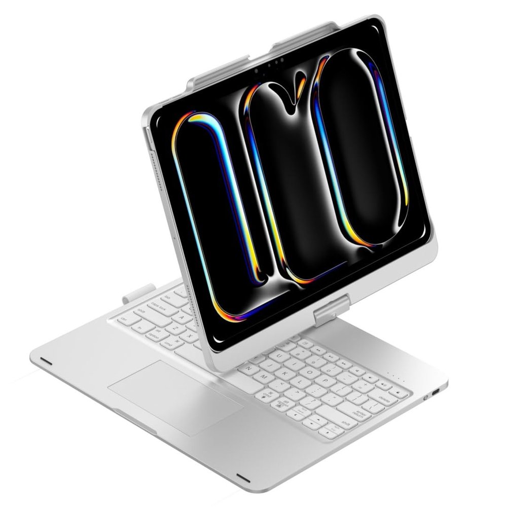 kaidisen 360 Rotatable Keyboard for iPad Pro 13 inch (M5/M4, 2025/2024) 7 Color Backlight Foldable Backlit Keyboard Case with Touchpad 360 Rotating,Silver