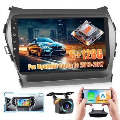 8Core 6+128G Car Radio for Hyundai Santa Fe IX45 2013-2017:Android 15 Car Stereo with Wireless Carplay Android Auto, 9'' IPS 1280 * 720 Touch Screen Bluetooth 5.0 Radio for Santa Fe with DSP GPS