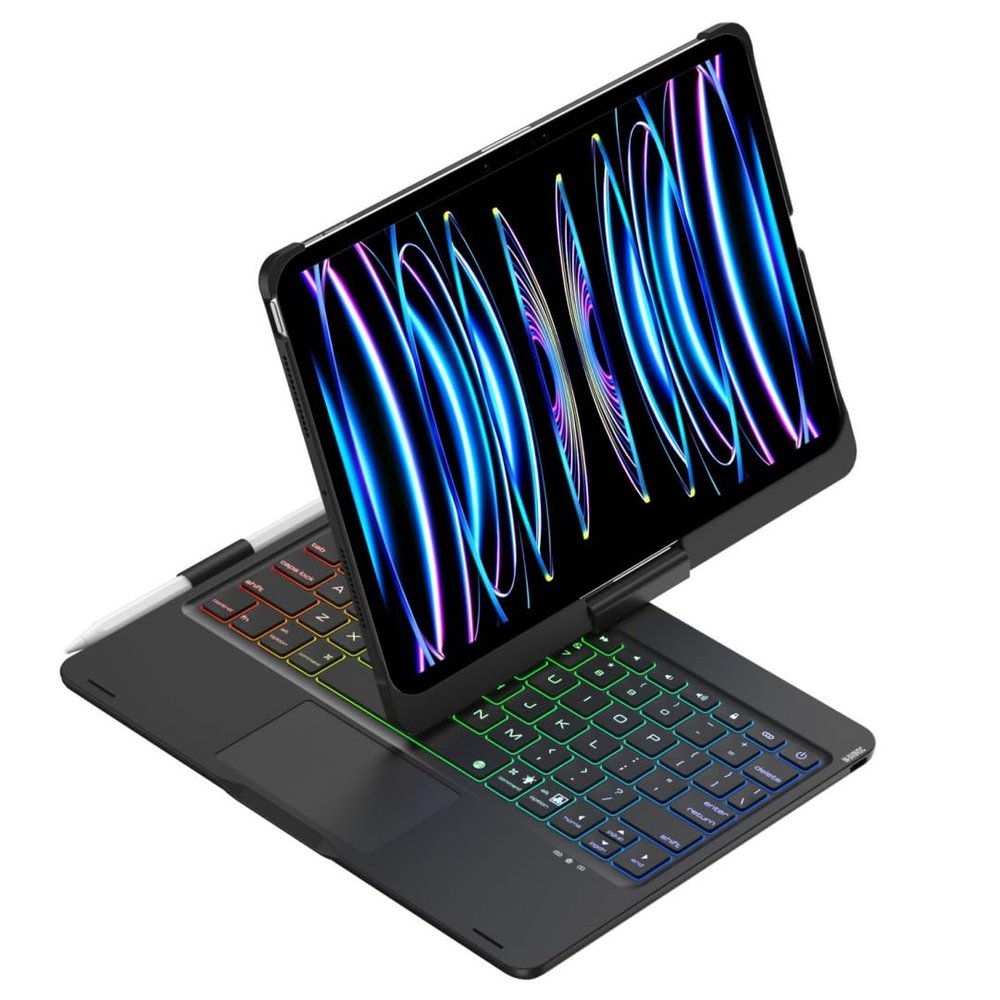 kaidisen 360 Rotatable Keyboard for iPad Pro 11 inch (M5/M4, 2025/2024) 7 Color Backlight Foldable Backlit Keyboard Case with Touchpad 360 Rotating,Black