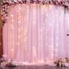 10ft x 10ft Pink Tulle Photo Backdrop Curtain with Lights String for Parties Wedding Sheer Baby Pink Curtain Backdrop for Birthday Party Baby Shower Photo Booth Photography Background Decorations view 1