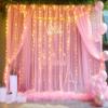 10ft x 10ft Pink Tulle Photo Backdrop Curtain with Lights String for Parties Wedding Sheer Baby Pink Curtain Backdrop for Birthday Party Baby Shower Photo Booth Photography Background Decorations view 2