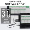 Elecom U3H-MH3006BBK USBHUB USB-C Bus Power USB-A x 3 HDMI x 1 11.8 inches (30 cm) Black view 2
