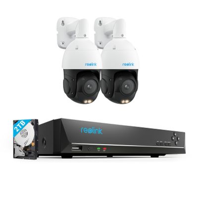 REOLINK 4K PTZ Surveillance System, 2Pcs 4K PoE Security Cameras with 3D 5X Optical Zoom RLC-823S1 Bundle with 8CH NVR RLN8-410, Secure 24/7 Local Storage, Auto Tracks, Human/Vehicle/Pet