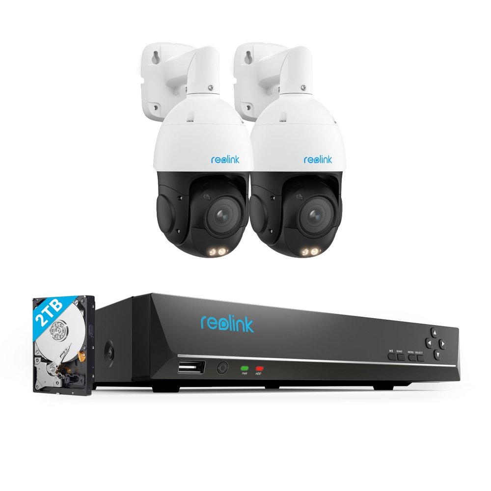 REOLINK 4K PTZ Surveillance System, 2Pcs 4K PoE Security Cameras with 3D 5X Optical Zoom RLC-823S1 Bundle with 8CH NVR RLN8-410, Secure 24/7 Local Storage, Auto Tracks, Human/Vehicle/Pet