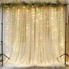 10ft x 10ft Beige Chiffon Backdrop Curtain with Lights String for Parites Wedding Wrinkle Free Curtain Photo Backdrops Drapes for Baby Shower Birthday Party Home Decorations view 3
