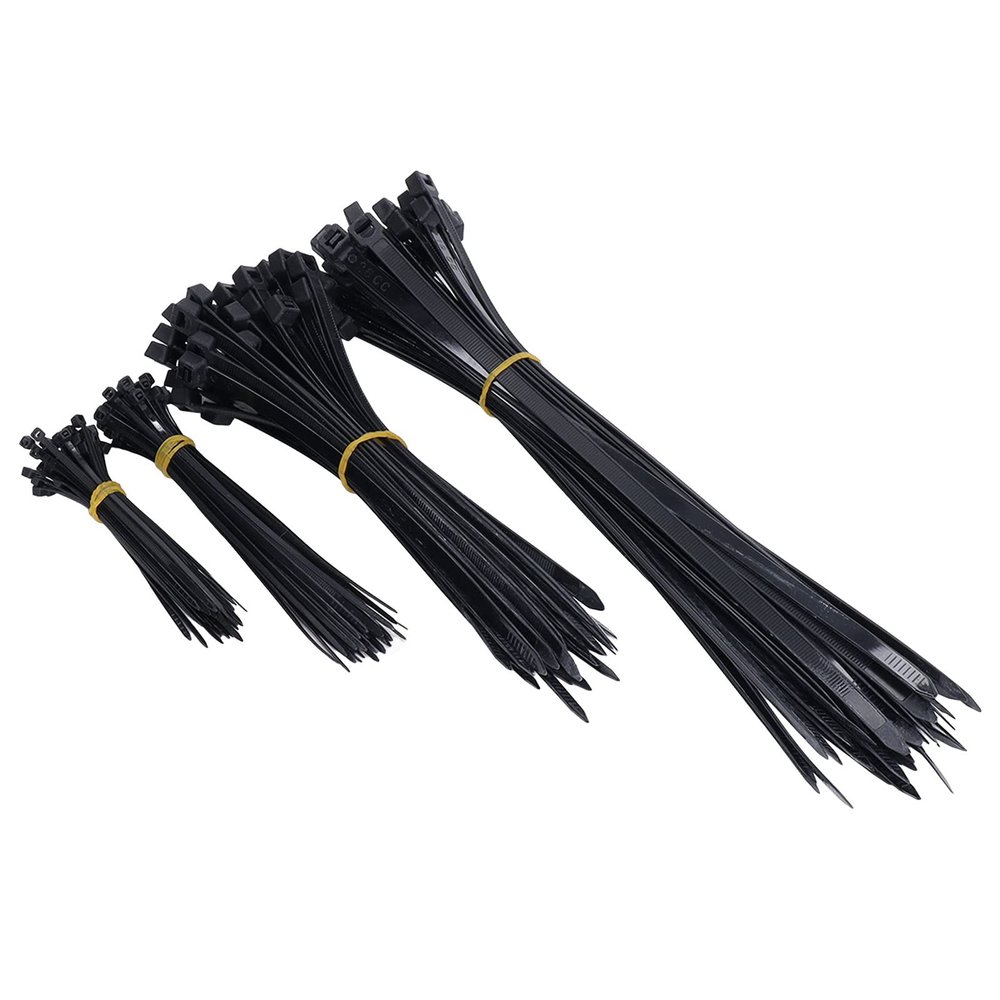 200Pcs Heavy Duty Cable Ties Assortment Zip 4 6 8 12in, 18-120lb Tensile Strength for Organizing Wires, Cords, Gardening (Black)