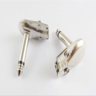 10pcs 1/4" 6.35mm Mono Speaker Right Angle Guitar Phono Plug Metal Body Silver