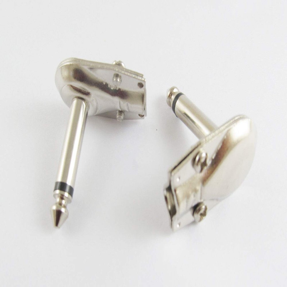 10pcs 1/4" 6.35mm Mono Speaker Right Angle Guitar Phono Plug Metal Body Silver