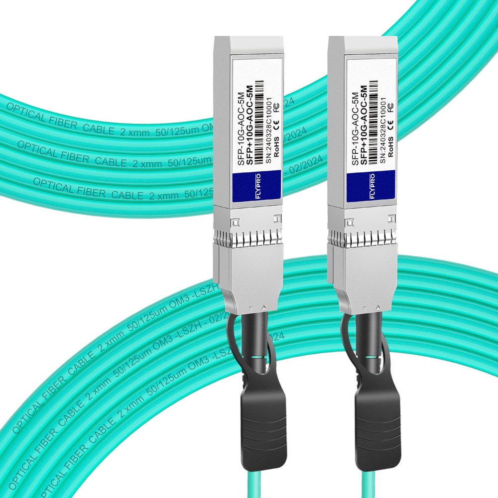 FLYPROFiber- 10G SFP+ AOC Cable, SFP+ to SFP+ Active Optical Fiber Cable 5m, OM3 MMF Direct-Attach Fiber Assemblies with SFP+ connectors for Cisco SFP-10G-AOC5M, Ubiquiti UniFi, Supermicro, 5M(16.4ft)