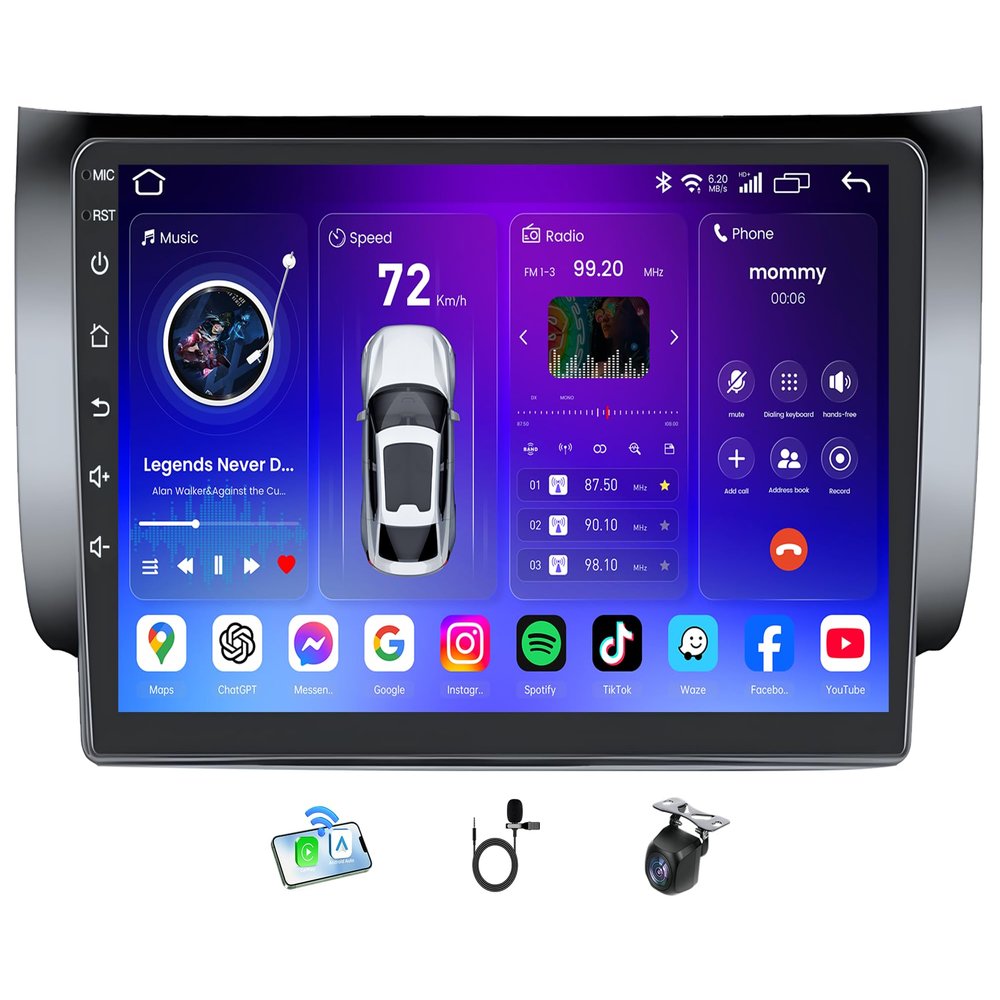 8Core 32G ROM 5G WiFi Car Radio for Nissan Sentra 2013-2017: 10.1 Inch 1280x800 IPS Touch Screen Car Stereo Upgrade Wireless Carplay & Android Auto Support Bluetooth GPS FM 1080P Backup Camera SWC