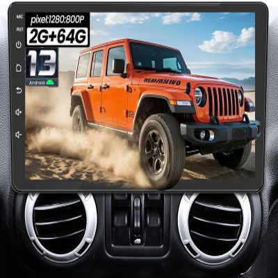 4 Core 64G ROM Car Radio for Jeep Wrangler JK 2007-2017: 10.1 Inch HD Touchscreen Stereo Upgrade 5G WiFi Wireless Carplay/Andriod Auto Bluetooth 1080P Backup Camera GPS FM EQ SWC