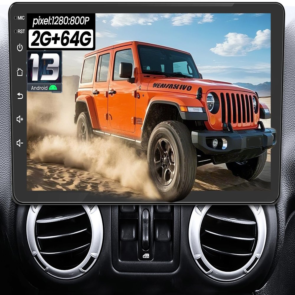 4 Core 64G ROM Car Radio for Jeep Wrangler JK 2007-2017: 10.1 Inch HD Touchscreen Stereo Upgrade 5G WiFi Wireless Carplay/Andriod Auto Bluetooth 1080P Backup Camera GPS FM EQ SWC