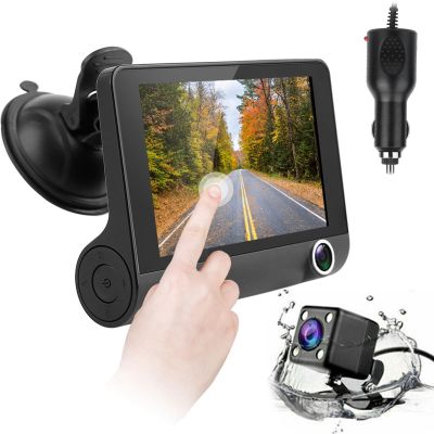 3 Channel Dash Cam, FHD 1080P Dash Cam Front and Rear Inside, Three Way Car Dash Camera with Loop Recording, Parking Monitor, 4In Touch Screen Dash Camera for Cars, 10MCable