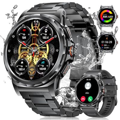 LIGE Military Smart Watch for Men(Answer/Make Call),1.43" HD AMOLED Rugged Smartwatch for iPhone Android Phone,Fitness Watch,Black Sport Watch with 120+ Sport Modes/5ATM Waterproof