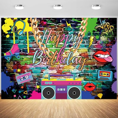 10x6.5ft Graffiti 80s 90s Backdrop Urban Retro Birthday Photography Background 80s 90s Hip Hop Birthday Party Cake Table Banner Decoration Supplies Photo Booth Props