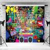10x6.5ft Graffiti 80s 90s Backdrop Urban Retro Birthday Photography Background 80s 90s Hip Hop Birthday Party Cake Table Banner Decoration Supplies Photo Booth Props view 3