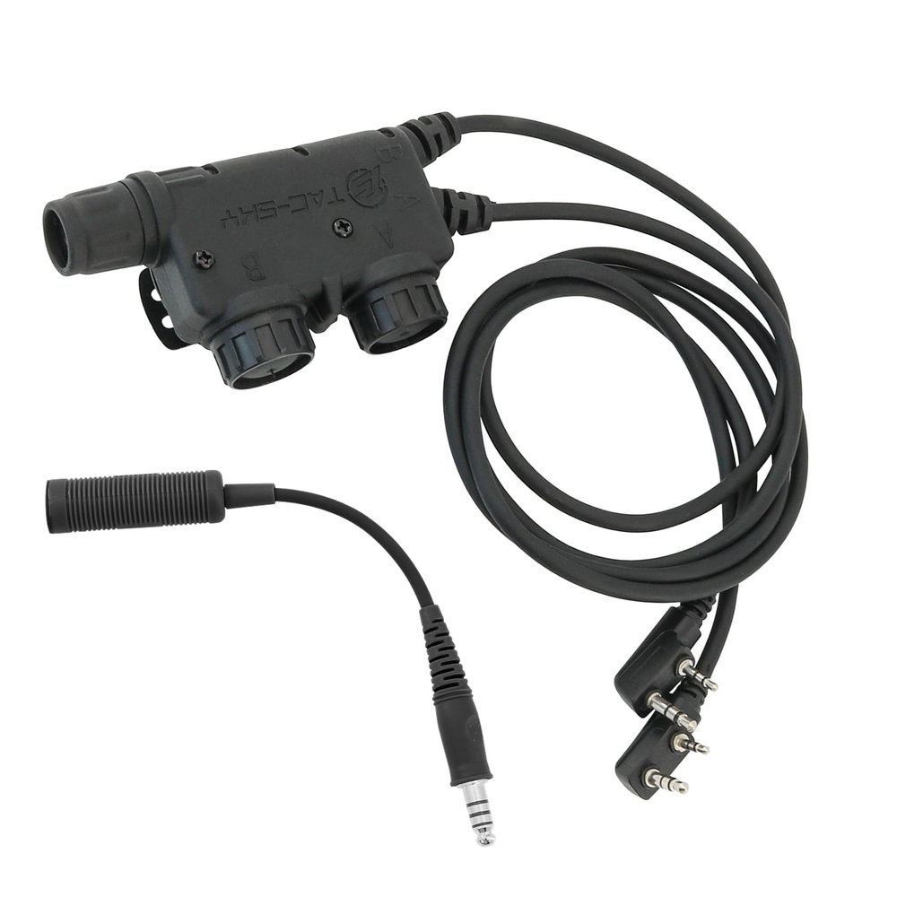 TACGZGJSM V2 U94 Tactical Headsets Dual PTT Push-to-Talk 2pin Kplug Walkie Talkie Headset Connector Cable for UV5R,UV17R etc. (Black)