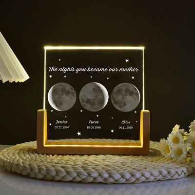 KRUIJHEU Custom Moon Phase Crystal Lamp for Mom, Personalized Mom Dad Birthday Gift, Gift for Mommy,Gift for Mother in Law, Custom Moon Night Sky (Single Color,203 * 152mm8*6in)