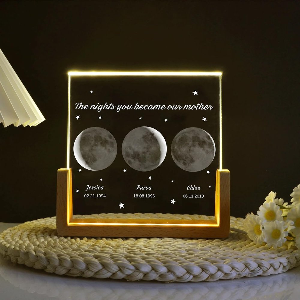 KRUIJHEU Custom Moon Phase Crystal Lamp for Mom, Personalized Mom Dad Birthday Gift, Gift for Mommy,Gift for Mother in Law, Custom Moon Night Sky (Single Color,203 * 152mm8*6in)