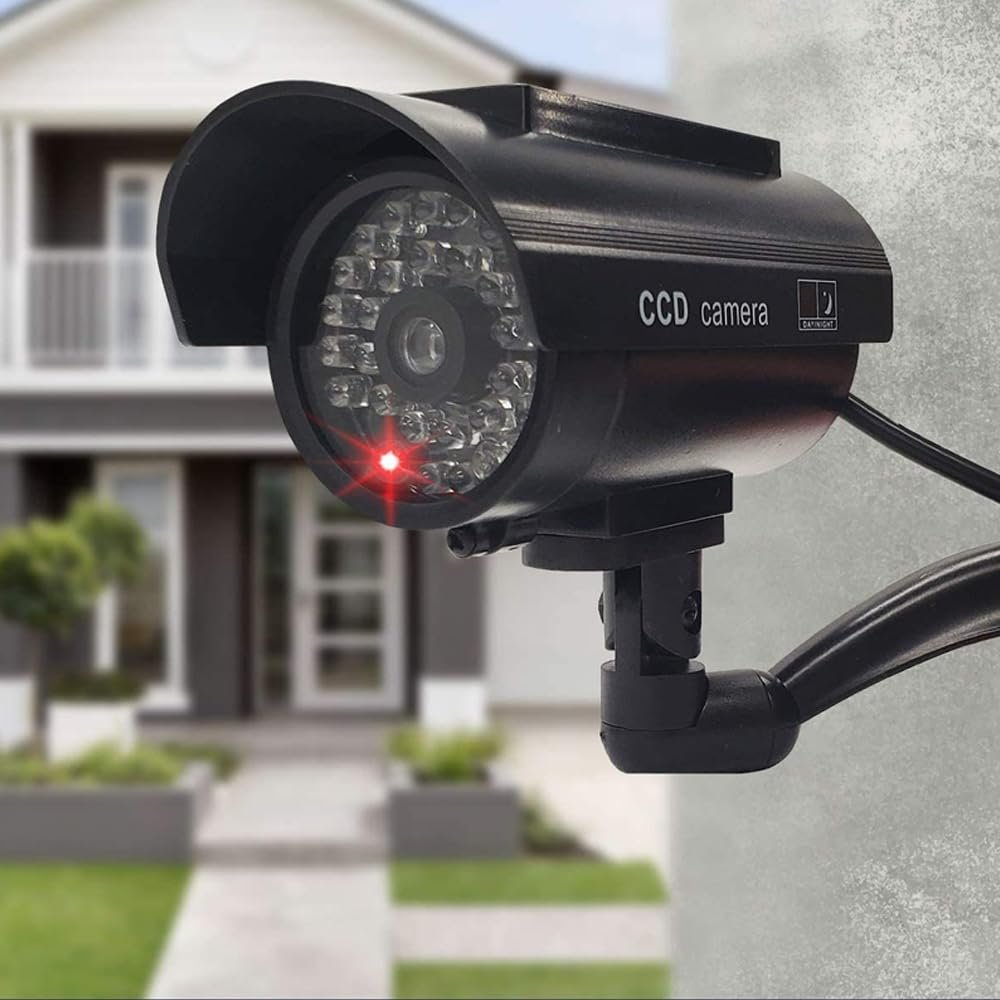 DirectNine Basics Solar Powered Fake Security Camera Virtual Security Camera Simulated Surveillance Camera with Realistic Red Flashing Light for Indoor Outdoor Home Stores (2 Pcs), JKQ002