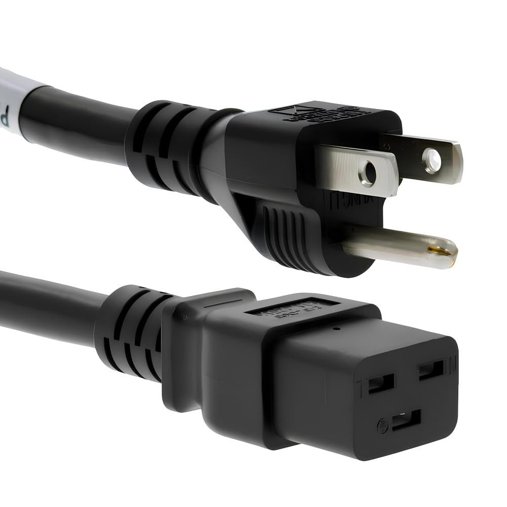 CablesAndKits - 3 Prong AC Power Cord (15ft) 4.5m - 15A/125V, 14 AWG - 5-15P to C19, (NEMA 5-15P to IEC-60320-C19) - Heavy Duty Power Cable for Servers, Network and Data Center Needs - (Black)