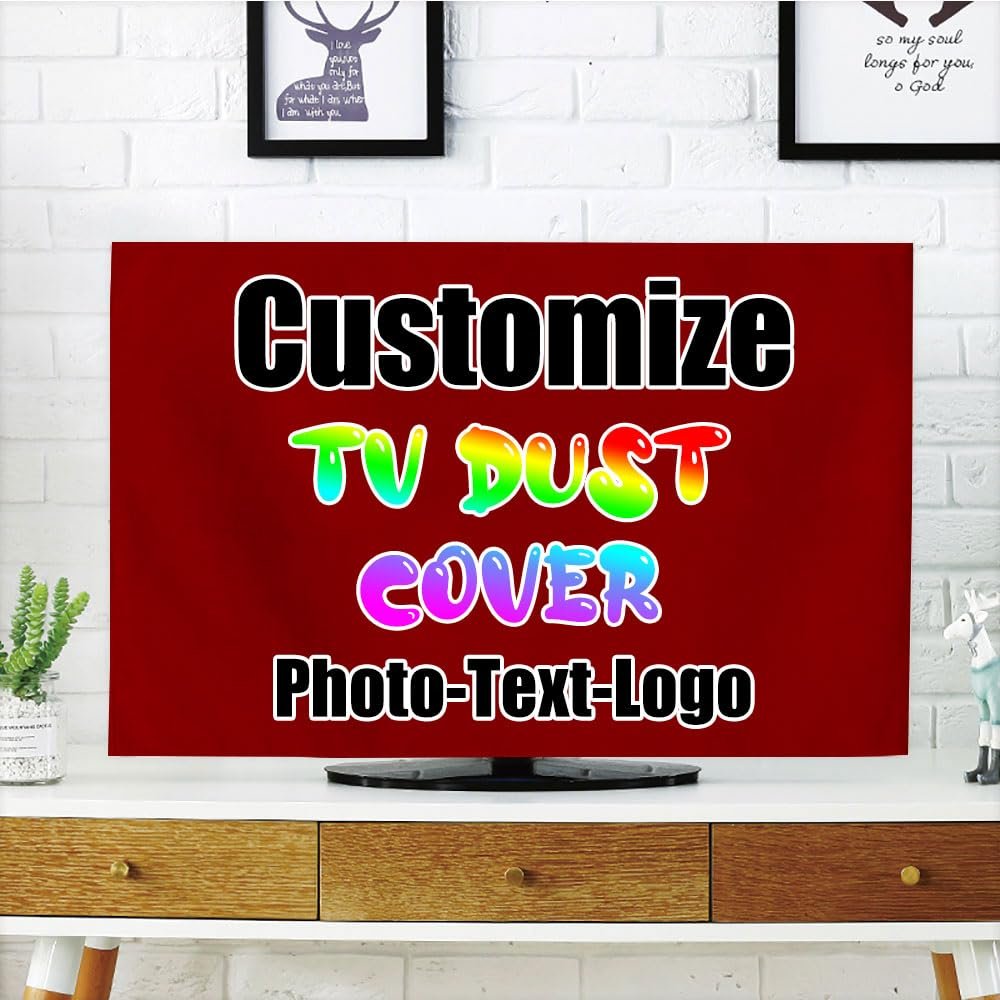 DYAGSIO Custom TV Dust Cover with Photo, Compatible with Modern 42" LCD LED, Design Your Own Personalized with Picture Logo Text TV Dust Cover Cloth Decoration Living Room, DarkRed