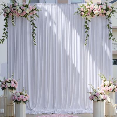 1014 ft Wrinkle Free White Backdrop Curtain for Wedding Parties, 2 Panels 514ft Height Silky Polyester Photo Backdrop Drapes for Parties Birthday Baby Shower Photography Background Cloth