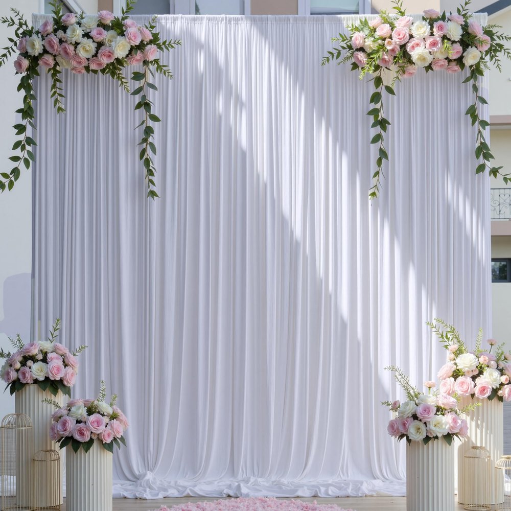 1014 ft Wrinkle Free White Backdrop Curtain for Wedding Parties, 2 Panels 514ft Height Silky Polyester Photo Backdrop Drapes for Parties Birthday Baby Shower Photography Background Cloth