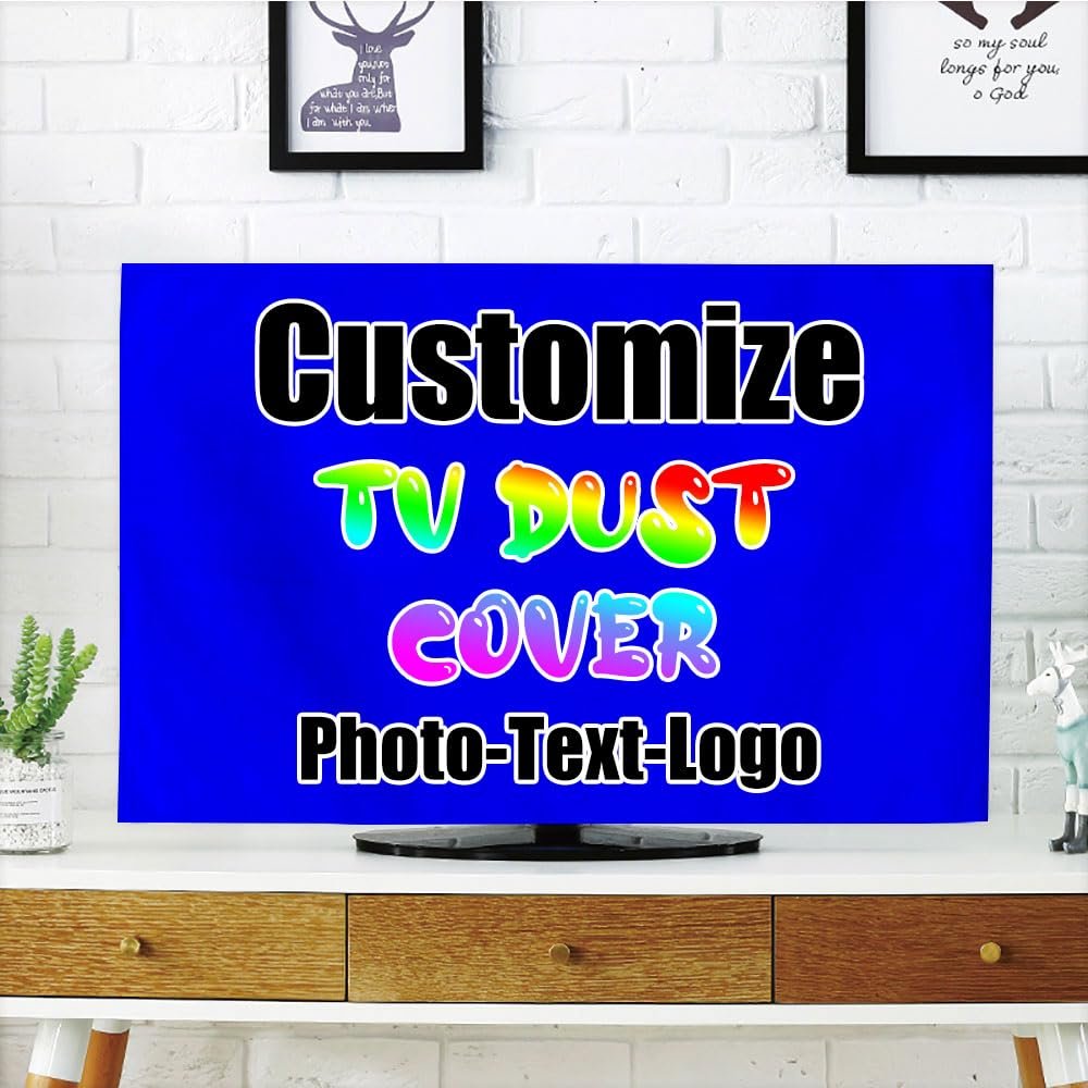 DYAGSIO Custom TV Dust Cover with Photo, Compatible with Modern 42" LCD LED, Design Your Own Personalized with Picture Logo Text TV Dust Cover Cloth Decoration Living Room, Blue