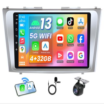 [8Core 4+32GB] Car Radio for Toyota Camry 2007-2011: 9 Inch 1280 * 800 HD Touchscreen Stereo with 5GWiFi Bluetooth5.0 FM Wireless CarPlay Android Auto 1080P Backup Camera GPS Split-Screen