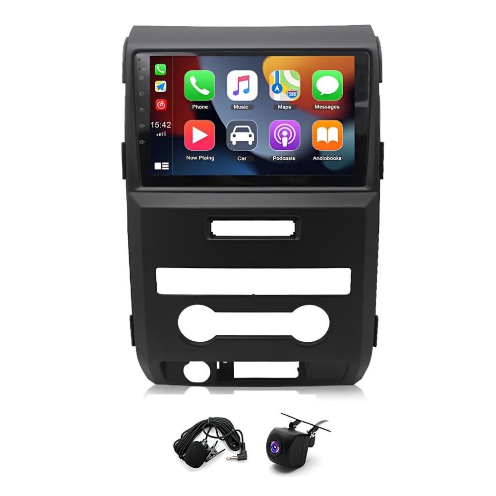 4+64G Android 13 Double Din Car Radio Stereo Compatible for F150 Models,9 "Touchscreen Car Radio Audio Receiver Support Wireless with CarPlay,Android Auto,GPS Navigation,Bluetooth,Camera,FM,SWC