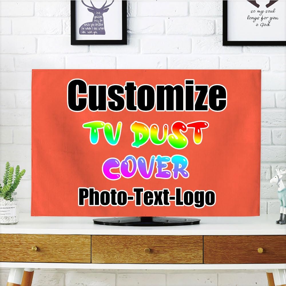 DYAGSIO Custom TV Dust Cover with Photo, Compatible with Modern 32" LCD LED, Design Your Own Personalized with Picture Logo Text TV Dust Cover Cloth Decoration Living Room, Tomato