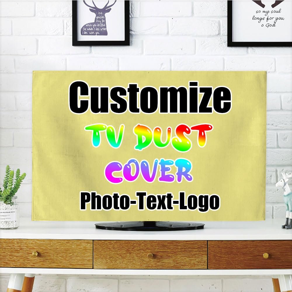 DYAGSIO Custom TV Dust Cover with Photo, Compatible with Modern 42" LCD LED, Design Your Own Personalized with Picture Logo Text TV Dust Cover Cloth Decoration Living Room, Khaki