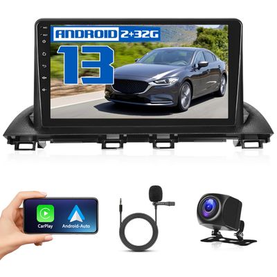 9 Inch Android 12 Carplay Upgrade Fit for 2014-2019 Mazda 3 Car Stereo Radio 2+32GB HD Touch Screen w/Backup Camera | Split Screen | FM | GPS | WiFi | BT